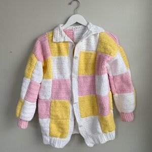 Vintage Chic Pastel Grandmas Patchwork Squares Checkered Cardigan